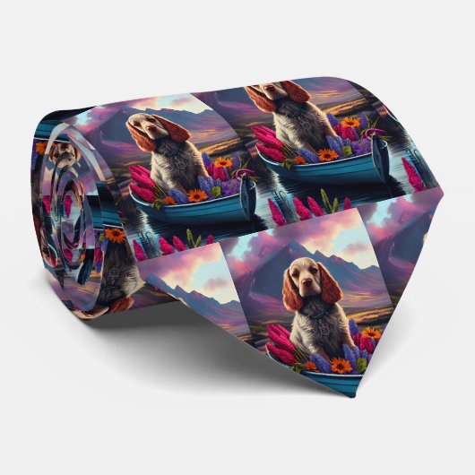 Cocker Spaniel auf einem Paddle: Ein Landschaftlic Krawatte (Gerollt)