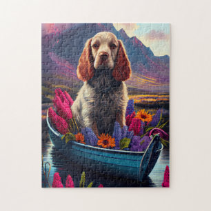 Cocker Spaniel auf einem Paddle: Ein Landschaftlic Puzzle