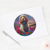 Cocker Spaniel auf einem Paddle: Ein Landschaftlic Runder Aufkleber (Umschlag)