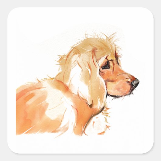 Cocker Spaniel Aufkleber, Hundekunst Quadratischer Aufkleber (Vorderseite)