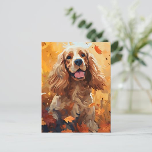 Cocker Spaniel Autumn Erntedank Postkarte (Stehend Vorderseite)
