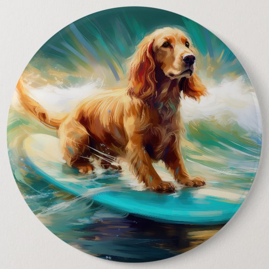 Cocker Spaniel Beach Surfmalerei Button (Vorderseite)