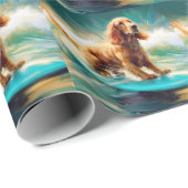 Cocker Spaniel Beach Surfmalerei Geschenkpapier (Rolleneckpunkt)