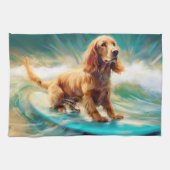 Cocker Spaniel Beach Surfmalerei Geschirrtuch (Horizontal)