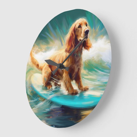 Cocker Spaniel Beach Surfmalerei Große Wanduhr (Winkel)