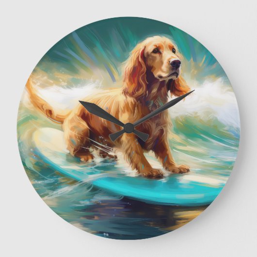 Cocker Spaniel Beach Surfmalerei Große Wanduhr (Vorderseite)