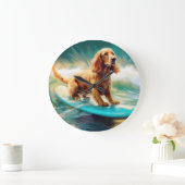 Cocker Spaniel Beach Surfmalerei Große Wanduhr (Zuhause)