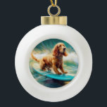 Cocker Spaniel Beach Surfmalerei Keramik Kugel-Ornament<br><div class="desc">Tauchen Sie ein in die spielerische Welt des Kaninchen-Abenteuers mit diesem faszinierenden Bild. Ein gepflegter Hund geht zu den Wellen und reitet geschickt auf einem sonnengeküssten Strand. Das lebendige Kunstwerk vereint wunderbar das Wesentliche der Erregung am Strand, während der Hund furchtlos auf den Wellen reitet und den Geist von Spaß...</div>