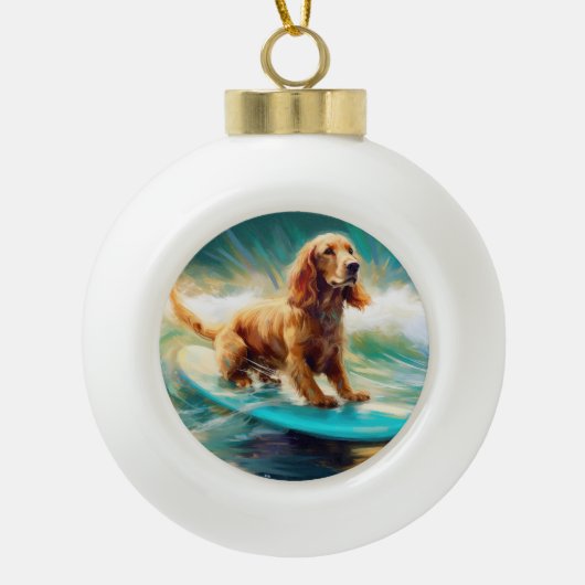 Cocker Spaniel Beach Surfmalerei Keramik Kugel-Ornament (Vorderseite)