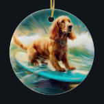 Cocker Spaniel Beach Surfmalerei Keramik Ornament<br><div class="desc">Tauchen Sie ein in die spielerische Welt des Kaninchen-Abenteuers mit diesem faszinierenden Bild. Ein gepflegter Hund geht zu den Wellen und reitet geschickt auf einem sonnengeküssten Strand. Das lebendige Kunstwerk vereint wunderbar das Wesentliche der Erregung am Strand, während der Hund furchtlos auf den Wellen reitet und den Geist von Spaß...</div>