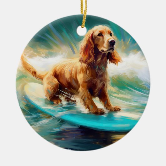 Cocker Spaniel Beach Surfmalerei Keramik Ornament (Vorne)