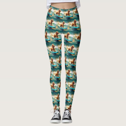 Cocker Spaniel Beach Surfmalerei Leggings (Vorderseite)