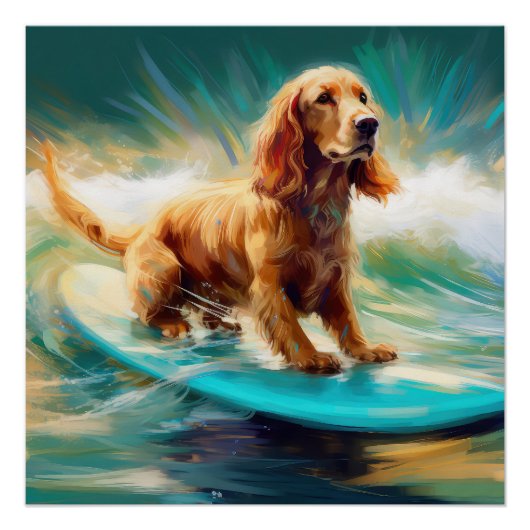 Cocker Spaniel Beach Surfmalerei Poster (Vorderseite)