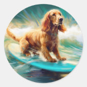 Cocker Spaniel Beach Surfmalerei Runder Aufkleber (Vorderseite)