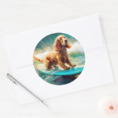 Cocker Spaniel Beach Surfmalerei Runder Aufkleber (Umschlag)