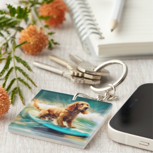 Cocker Spaniel Beach Surfmalerei Schlüsselanhänger (Vorderseite rechts)