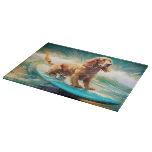Cocker Spaniel Beach Surfmalerei Schneidebrett (Ecke)