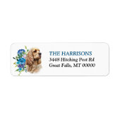 Cocker Spaniel Blaue Blumige Rücksendeadresse (Vorne)