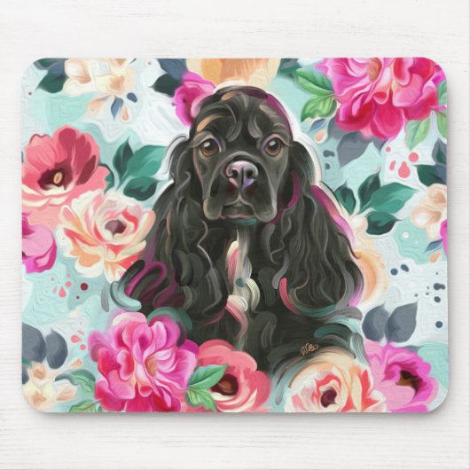 Cocker spaniel Blumenmaus Mousepad (Vorne)
