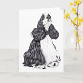 Cocker Spaniel BW Parti Karte (Gelbe Blume)