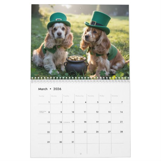 Cocker Spaniel Calendar Kalender (Mär 2026)