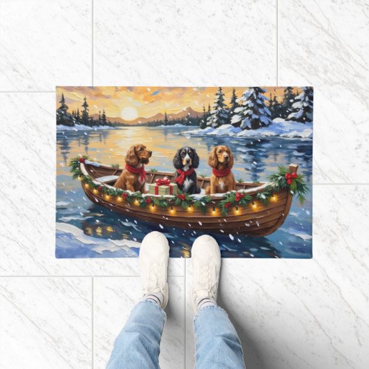 Cocker Spaniel Christmas Boat Holiday Fußmatte (Indoor)