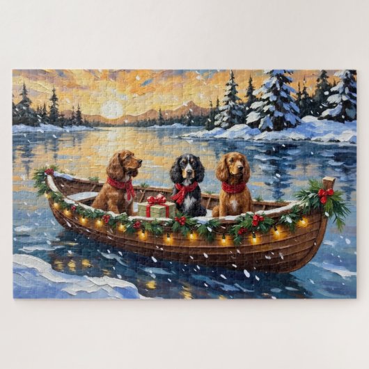 Cocker Spaniel Christmas Boat Holiday Puzzle (Horizontal)