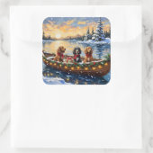 Cocker Spaniel Christmas Boat Holiday Quadratischer Aufkleber (Tasche)