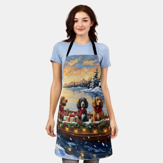 Cocker Spaniel Christmas Boat Holiday Schürze (Getragen)