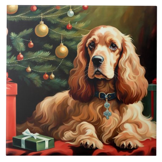 Cocker Spaniel Christmas Fliese (Vorderseite)