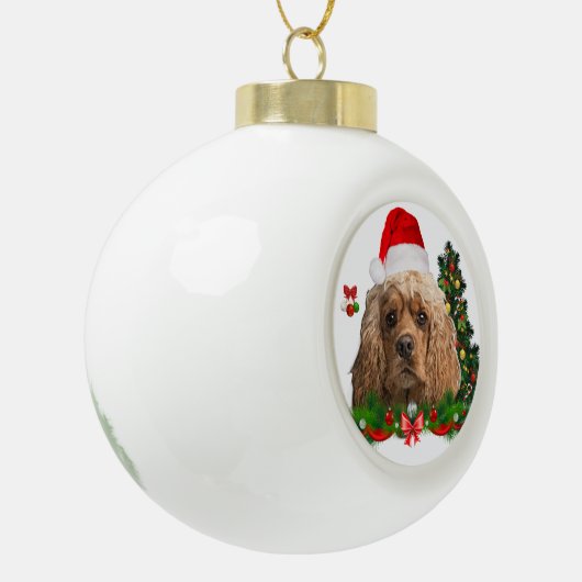 Cocker Spaniel Christmas Keramik Kugel-Ornament (Links)