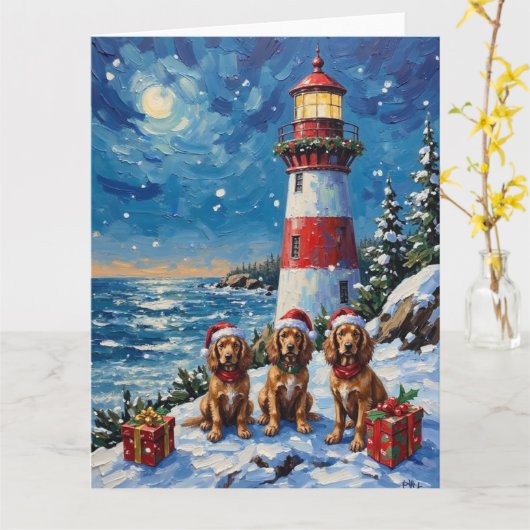 Cocker Spaniel Christmas Lighthouse Holiday Karte (Gelbe Blume)