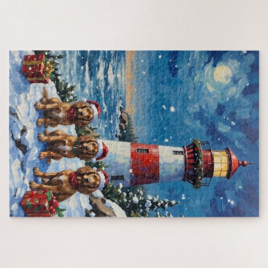 Cocker Spaniel Christmas Lighthouse Holiday Puzzle (Horizontal)