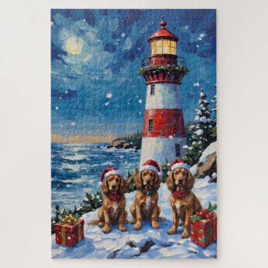 Cocker Spaniel Christmas Lighthouse Holiday Puzzle (Vertikal)