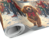 Cocker Spaniel Christmas Parade Holiday Painting Geschenkpapier (Rolleneckpunkt)
