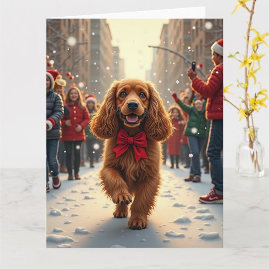 Cocker Spaniel Christmas Parade Holiday Painting Karte (Gelbe Blume)