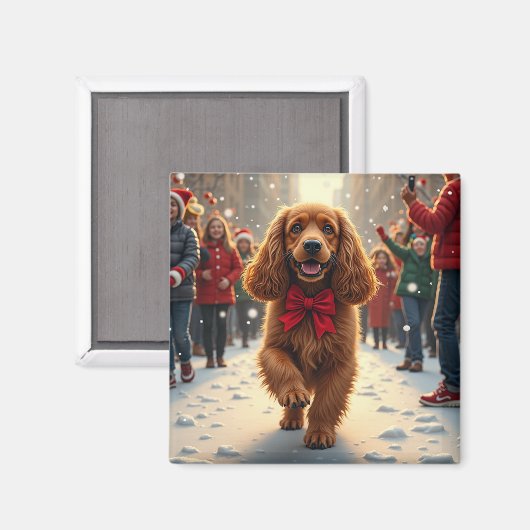 Cocker Spaniel Christmas Parade Holiday Painting Magnet (Vorderseite/Rückseite)