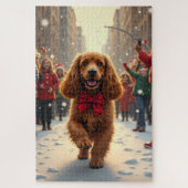 Cocker Spaniel Christmas Parade Holiday Painting Puzzle (Vertikal)