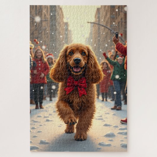 Cocker Spaniel Christmas Parade Holiday Painting Puzzle (Vertikal)