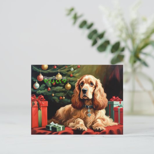 Cocker Spaniel Christmas Postkarte (Stehend Vorderseite)