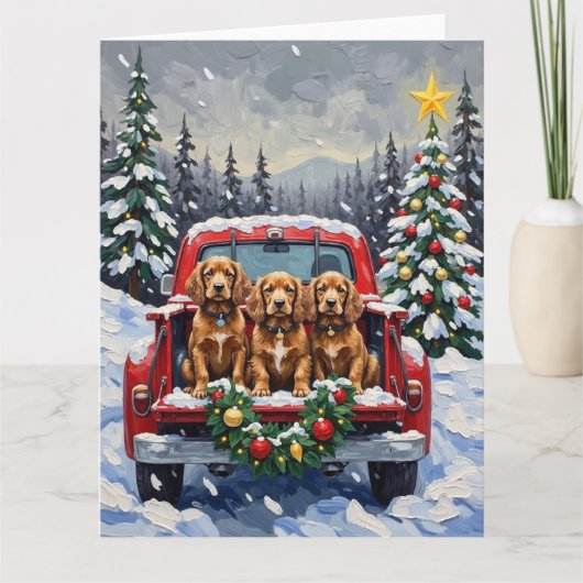 Cocker Spaniel Christmas Red Truck Holiday Karte (Vorderseite)