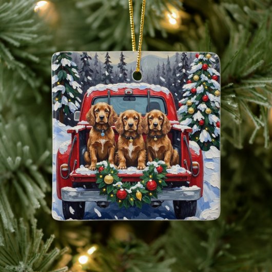 Cocker Spaniel Christmas Red Truck Holiday Keramikornament (Baum)
