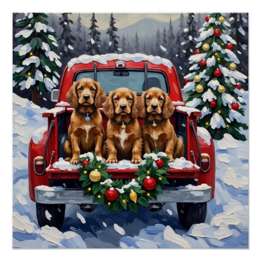 Cocker Spaniel Christmas Red Truck Holiday  Poster (Vorderseite)