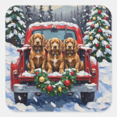 Cocker Spaniel Christmas Red Truck Holiday Quadratischer Aufkleber (Vorderseite)