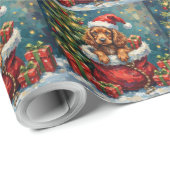Cocker Spaniel Christmas Santa Bag Adventure Geschenkpapier (Rolleneckpunkt)