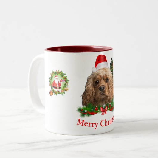 Cocker Spaniel Christmas Zweifarbige Tasse (Vorderseite Links)