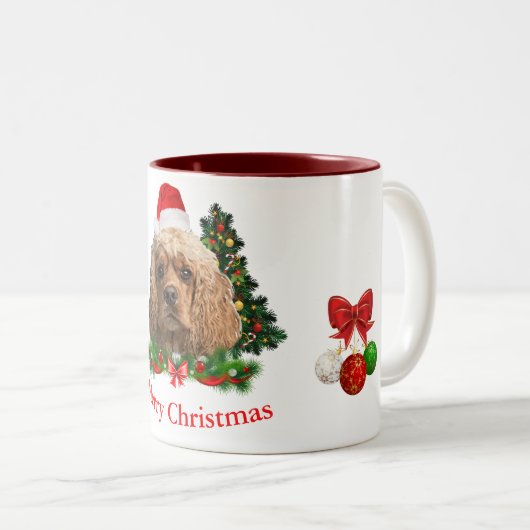 Cocker Spaniel Christmas Zweifarbige Tasse (VorderseiteRechts)