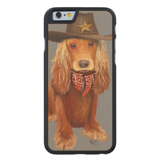 Cocker Spaniel Cowboy Carved Wood iPhone Hülle (Rückseite)