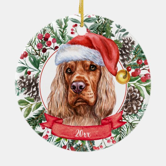 Cocker Spaniel Custom Weihnachtsmannmütze Weihnach Keramik Ornament (Hinten)