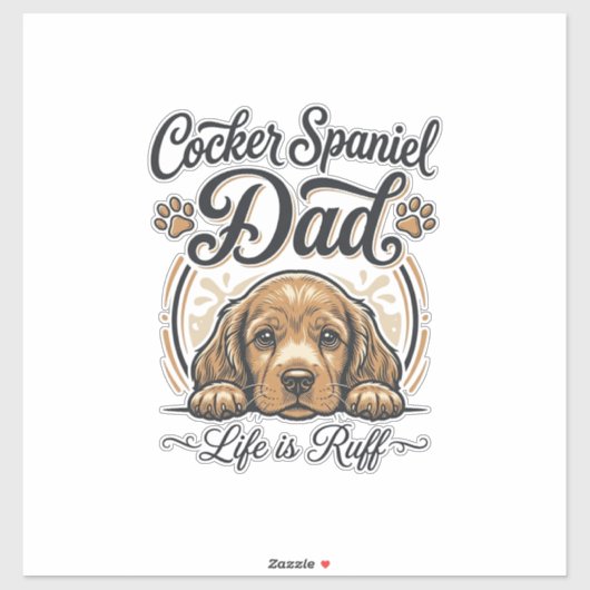 Cocker Spaniel Dad Life Is Ruff Vintage Dog Shirt_ Aufkleber (Blatt)